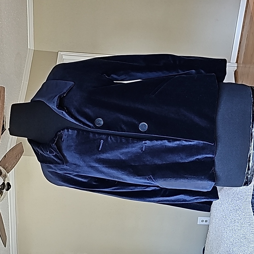 Talbots cotton VELVET A-line coat, fully lined rich navy SZ 8 P